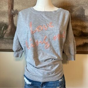 Wet Seal Gray Love Being Me Vintage Y2K 3/4 Sleeve Blouse